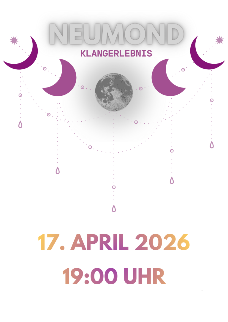 Schleiklang - Mond Klangerlebnis Vollmond-Event am 3. April 2026, 17:00 Uhr, dekoriert mit Mondmotiven.