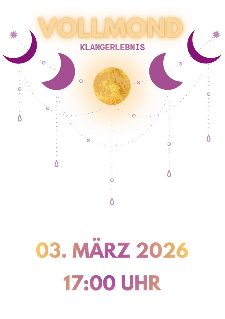 Schleiklang - Mond Klangerlebnis Vollmond-Event am 3. April 2026, 17:00 Uhr, dekoriert mit Mondmotiven.